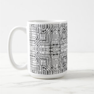 Circuit board black, white, silver coffee mug