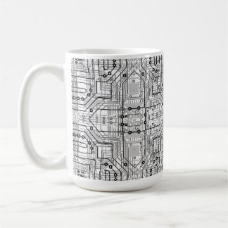 Circuit board black, white, silver coffee mug