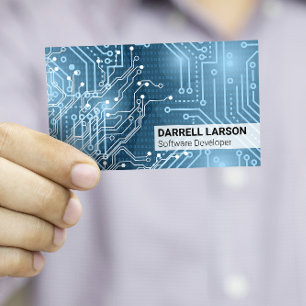 Circuit Board   Blue Lights Code Matrix Business Card