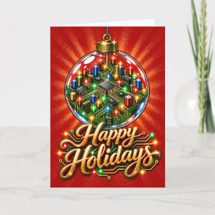 Circuit Board Christmas Ornament Glass Bauble Holiday Card