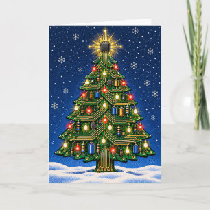 Circuit Board Christmas Tree with Microchip Star Holiday Card