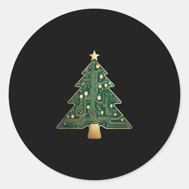 Circuit Board Computer Tech Christmas Tree  Classic Round Sticker (Front)