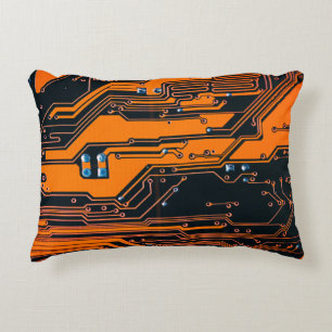 Circuit board. Electronic computer hardware techno Accent Pillow