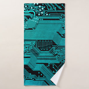 Circuit board. Electronic computer hardware techno Bath Towel