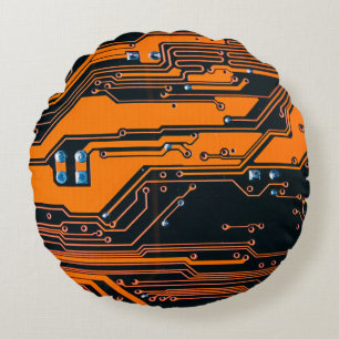 Circuit board. Electronic computer hardware techno Round Pillow