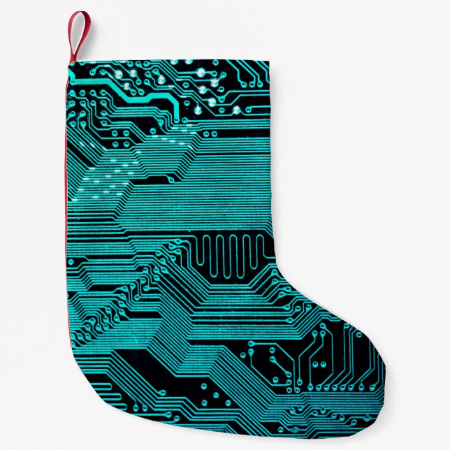 Circuit board. Electronic computer hardware techno Small Christmas Stocking (Front)
