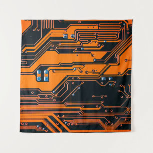 Circuit board. Electronic computer hardware techno Tapestry