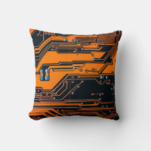 Circuit board. Electronic computer hardware techno Throw Pillow