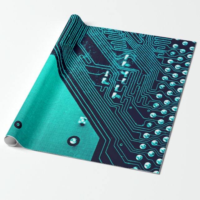 Circuit board. Electronic computer hardware techno Wrapping Paper (Unrolled)