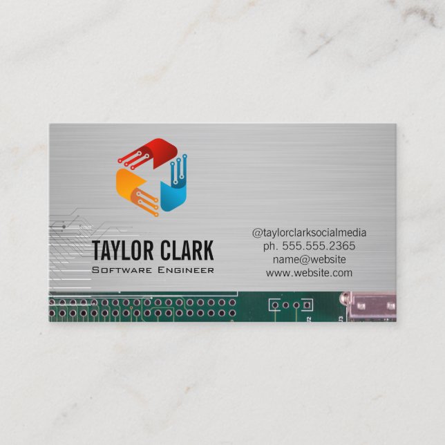 Circuit Board Hardware Engineer | Modern Tech Logo Business Card (Front)