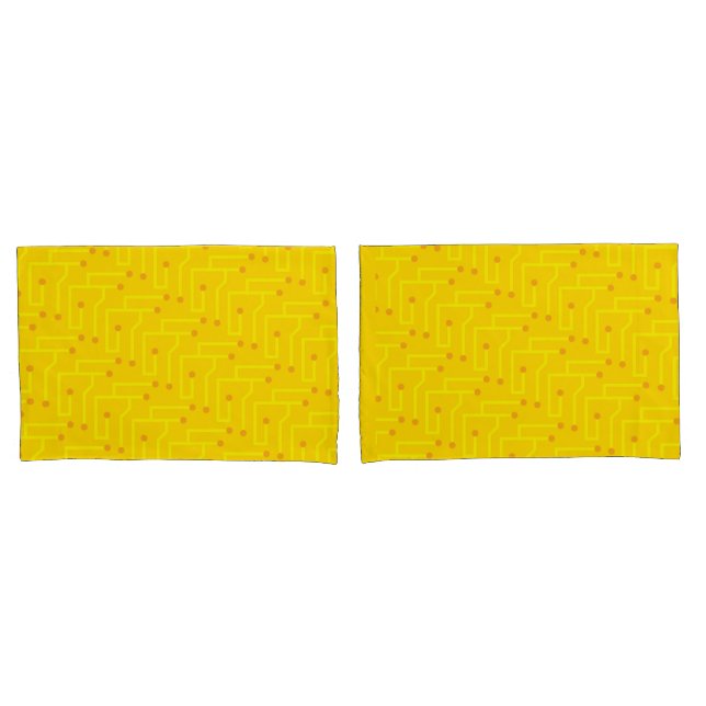 Circuit Board Kids Decor Modern Yellow Orange Fun Pillowcase (Front-Set)