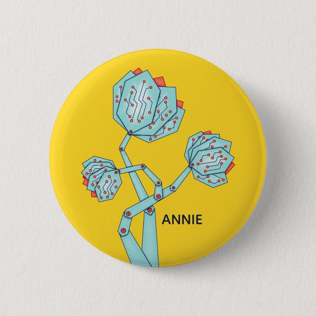 Circuit Board Mechanical Flowers Geek Girl Name 2 Inch Round Button (Front)