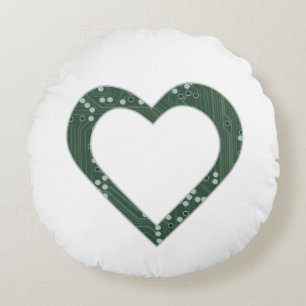 Circuit board Pattern Heart Round Pillow