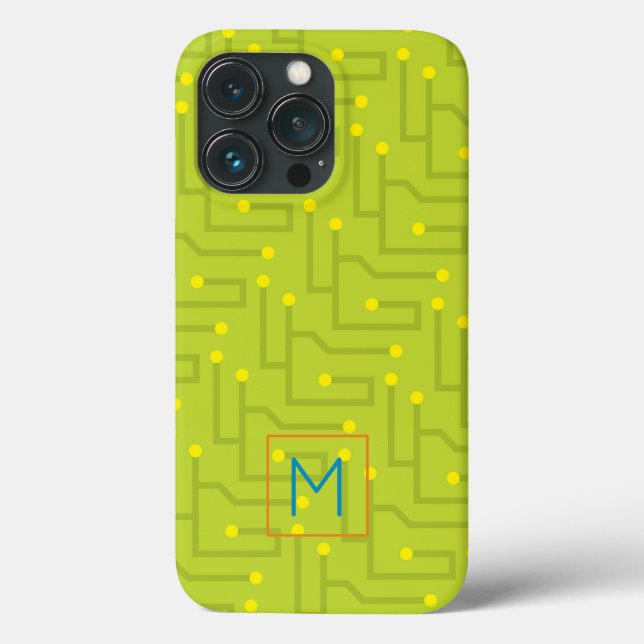 Circuit Board Tech INITIAL green gaming fun Case-Mate iPhone Case (Back)
