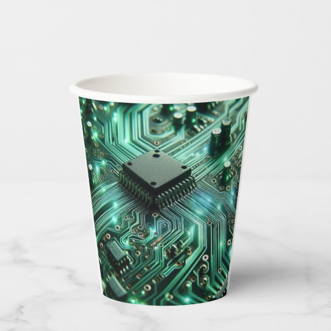 Circuit Board with green energy   Paper Cups (Front)