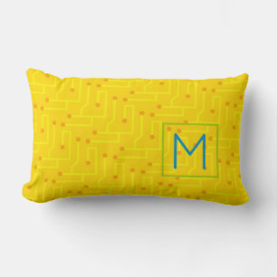 Circuit Board yellow orange blue green fun Lumbar Pillow