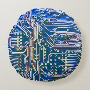 Circuit Boardboard,computer,blue,capacitor,chip,ci Round Pillow