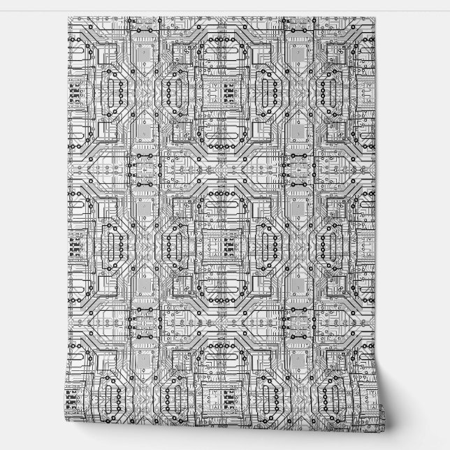 Circuit boards in Black, white and silver Wallpaper (Unrolling)