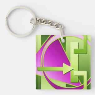 "Circuit Diagram" digital art print, lime green Keychain