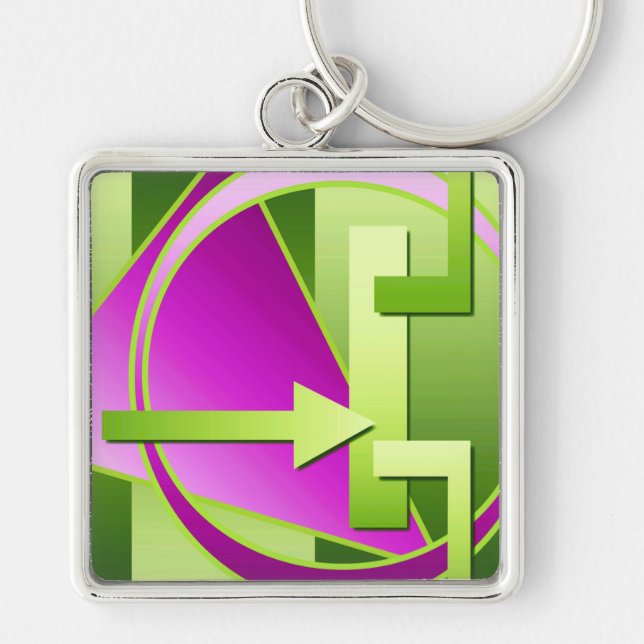 "Circuit Diagram" digital art print, lime green Keychain (Front)