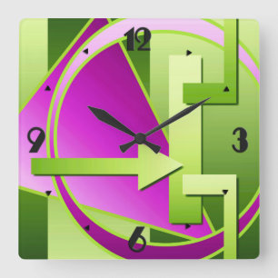 "Circuit Diagram" digital art print, lime green Square Wall Clock