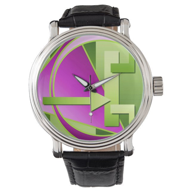 "Circuit Diagram" digital art print, lime green Watch (Front)