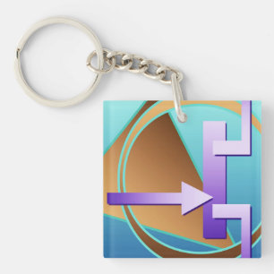 "Circuit Diagram" digital art print, turquoise Keychain