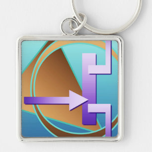 "Circuit Diagram" digital art print, turquoise Keychain
