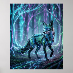 Circuit Fox Neon Forest Poster