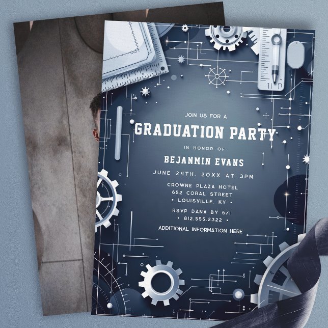 Circuit Gears Engineering Graduation Photo Invitation (Creator Uploaded)