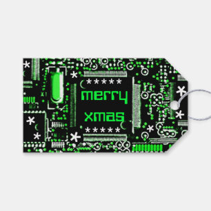 Circuit Green 2 'Merry Xmas' green back Gift Tags
