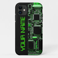 Circuit Green 2 "Name" iPhone case side black