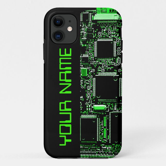 Circuit Green 2 "Name" iPhone case side black (Back)