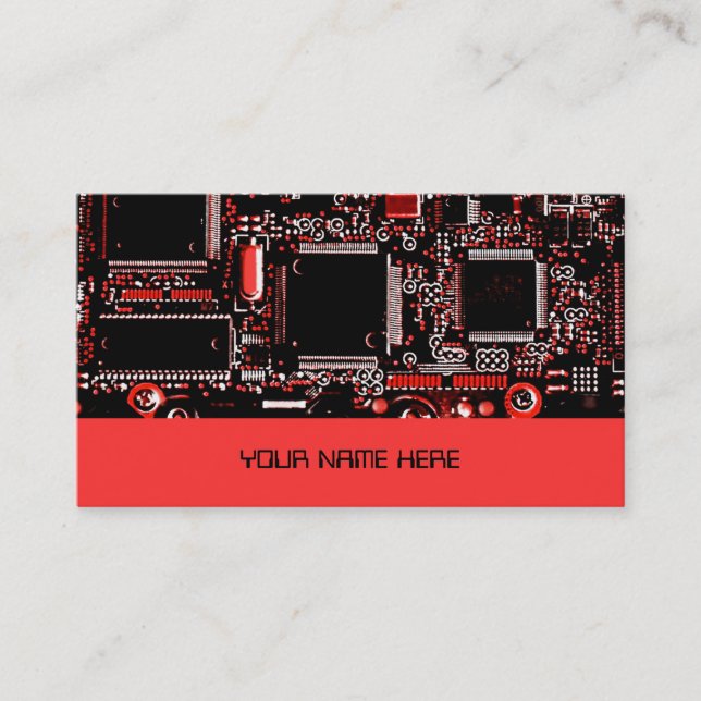 Circuit Red 2 business card template red (Front)