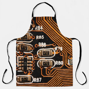 circuitboard macro shot,cables,capacitors,card, apron