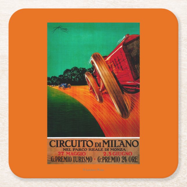 Circuito Di Milano Vintage PosterEurope Square Paper Coaster (Front)