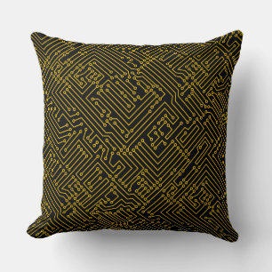 Circuitry - Amber on Black Throw Pillow