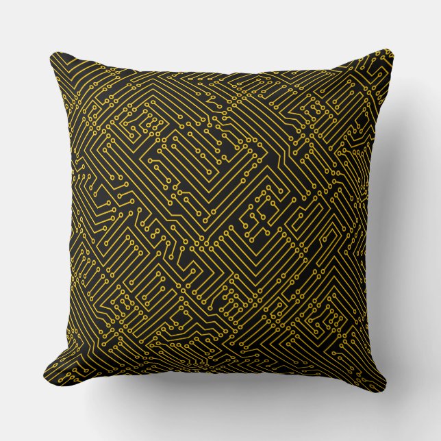 Circuitry - Amber on Black Throw Pillow (Front)