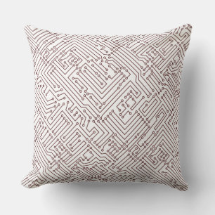 Circuitry - Dark Brown on White Throw Pillow