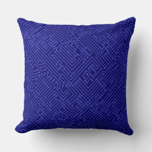 Circuitry - Electric Blue on Deep Navy Throw Pillow