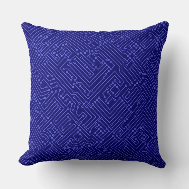 Circuitry - Electric Blue on Deep Navy Throw Pillow (Front)