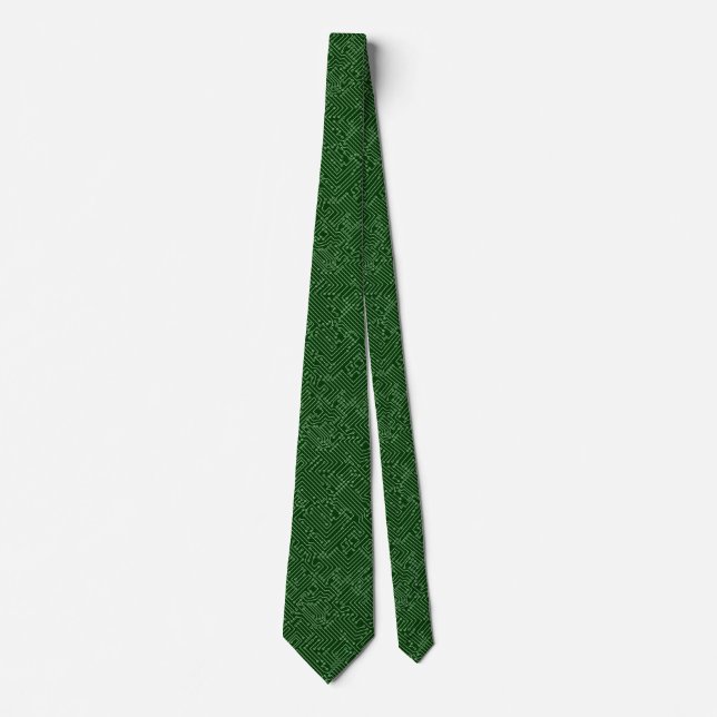 Circuitry - Faded Green on Dark Forest Green Tie (Front)