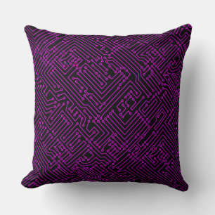 Circuitry - Magenta on Black Throw Pillow