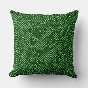 Circuitry - Mint Green on Dark Forest Green Throw Pillow
