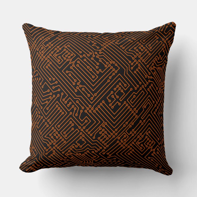 Circuitry - Orange on White Throw Pillow (Front)