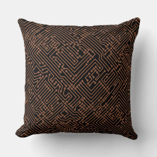 Circuitry - Peach on Black Throw Pillow