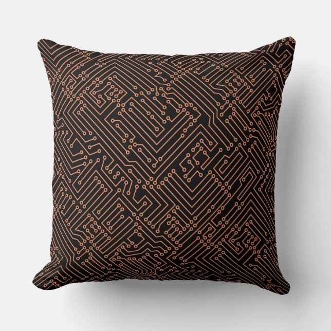 Circuitry - Peach on Black Throw Pillow (Front)