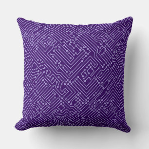 Circuitry - Powder Blue on Deep Purple Throw Pillow