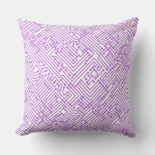 Circuitry - Purple on White Throw Pillow