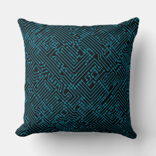 Circuitry - Sky Blue on Black Throw Pillow